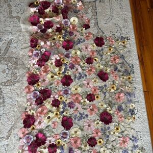 Floral Embroidered Tulle Fabric Panel in Pink, Burgundy, Yellow